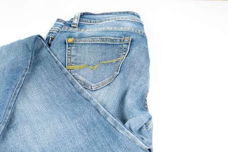 Beauty and fashion, clothing concept. Detail of beautiful blue jeans.