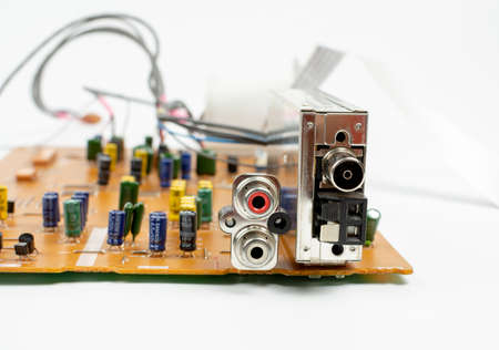 circuit board with electronic components close upの写真素材