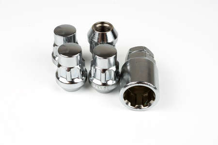 shiny secret wheel nut locks - isolate on white background.