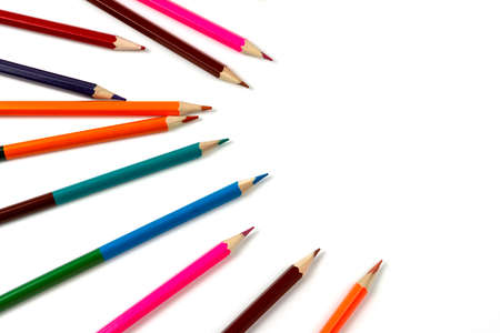 Colored pencils isolated on white background. close up, copy spaceの写真素材