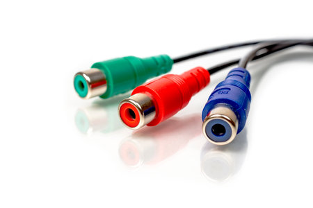 Electronic cable for connecting various devices and equipment close-up on a white background, copy space, inscription spaceの写真素材