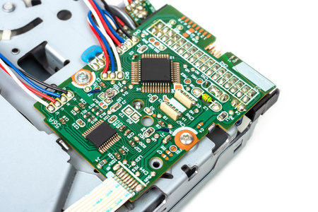 Electronic board with radio components, connectors, slots and processor chip from electronic device...
