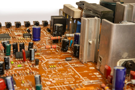 Electronic board with radio components, connectors, slots and processor chip from electronic device...