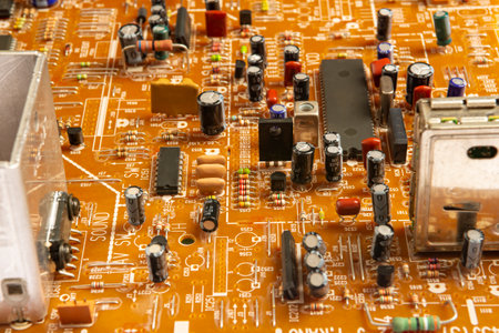 Electronic board with radio components, connectors, slots and processor chip from electronic device...