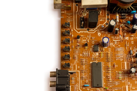 Electronic board with radio components, connectors, slots and processor chip from electronic device...
