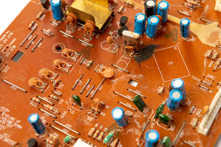 Electronic board with radio components, connectors, slots and processor chip from electronic device...