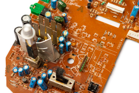 Electronic board with radio components, connectors, slots and processor chip from electronic device...