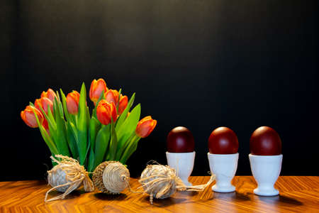 The tradition of coloring eggs in Polandの写真素材