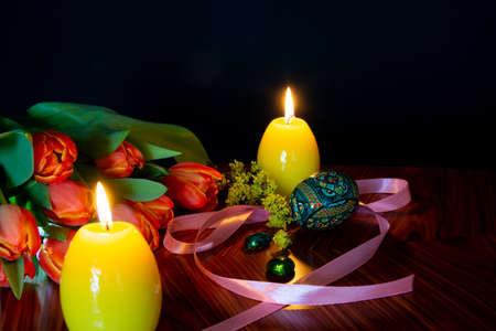 The tradition of coloring eggs in Polandの写真素材