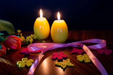 The tradition of coloring eggs in Polandの写真素材