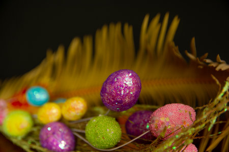 Easter. The tradition of coloring eggs in Polandの写真素材