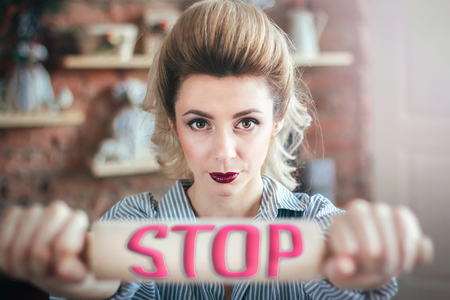 Housewives say no. wife refuses to cook. Wife does not cookの写真素材