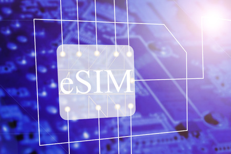 SIM Card and eSIM Embedded SIM card icon symbol concept. SIM card evolution concept. stock illustration.の写真素材
