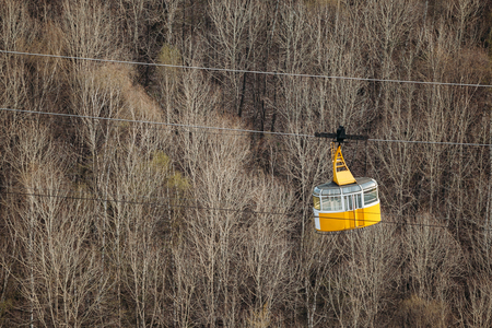 cable car on background forest in autumn. top viewの写真素材