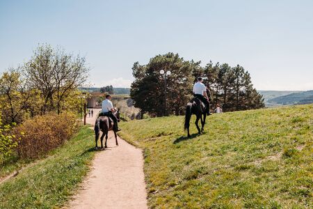 Kislovodsk, Stavropol Territory / Russia - May 1, 2018: mounted police in Parkのeditorial素材