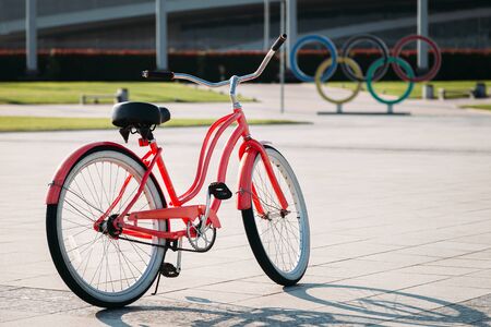 SOCHI, RUSSIA - June 4, 2018 : pink Bicycleのeditorial素材