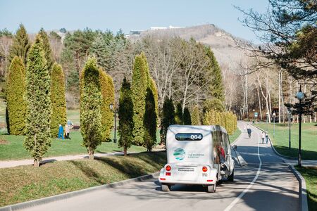 Kislovodsk, Stavropolsky Region, Russia - April 10, 2018: Electric car in Kislovodsk National Parkのeditorial素材