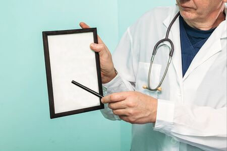 doctor shows on empty Board の写真素材