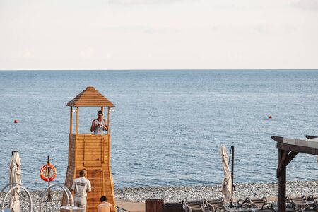 SOCHI, RUSSIA - June 5, 2018: rescue tower on the beachの写真素材