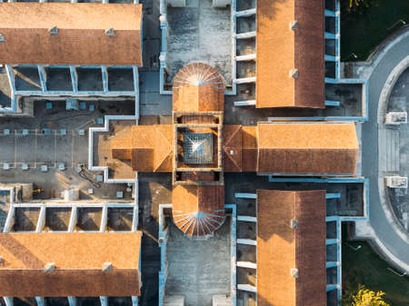 Top View Beautiful old Villa Resort. Aerial Drone of luxury country abstract house, building of a perfectionist.のeditorial素材