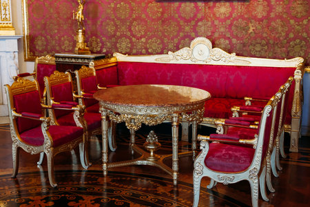 Saint Petersburg, Russia, 18.04.2019, Yusupov Palace red living roomのeditorial素材