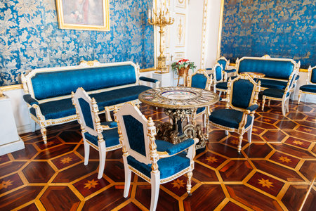 Saint Petersburg, Russia, 18.04.2019, Yusupov Palace blue living roomのeditorial素材