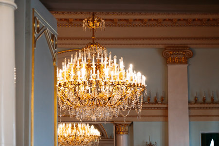 Saint Petersburg, Russia, 18.04.2019, Museum. Beautiful crystal chandelier of Yusupov Palace of...