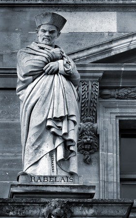 sculpture of Rabelais on the facade of the building in Paris, Franceの写真素材