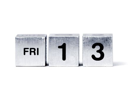 Text FRI-13 on metal cubes (isolated on white)