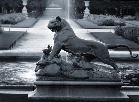 sculpture of panther and crocodile in Paris, Franceの写真素材