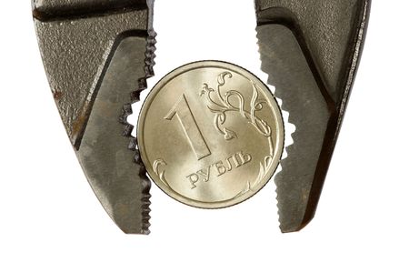 one ruble under pressure in adjustable spannerの写真素材