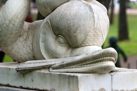 sculpture of sharp-toothed fish in St. Petersburg, Russiaの写真素材