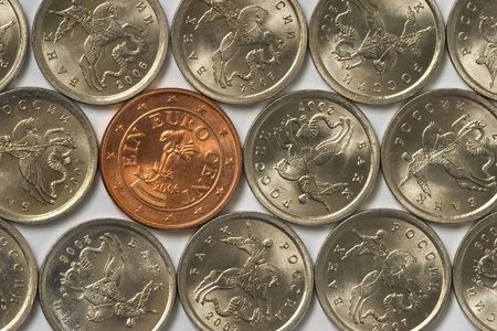 1 euro cent coin among russian cheapest coinsの写真素材