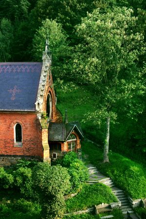 medieval English church in Pragueの写真素材