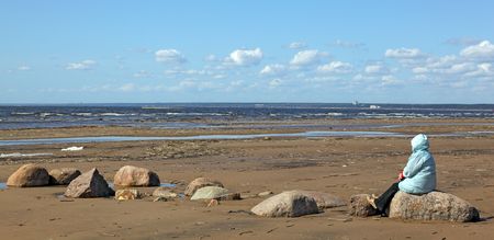 desert coastline with woman (2)の写真素材