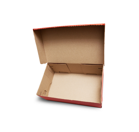 Cardboard box with lid isolated on white backgroundの写真素材