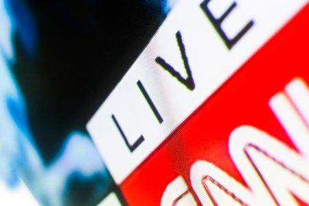Live Lettering on white Background, Macro Photography of Television Screenのeditorial素材
