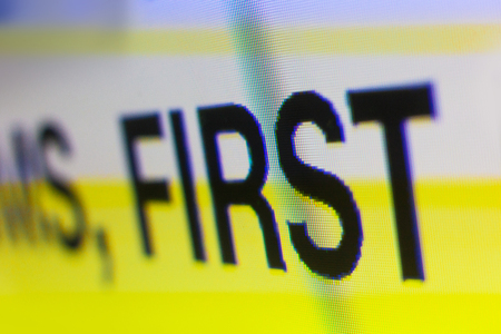 First Lettering on white Background, Macro Photography of Television Screenのeditorial素材