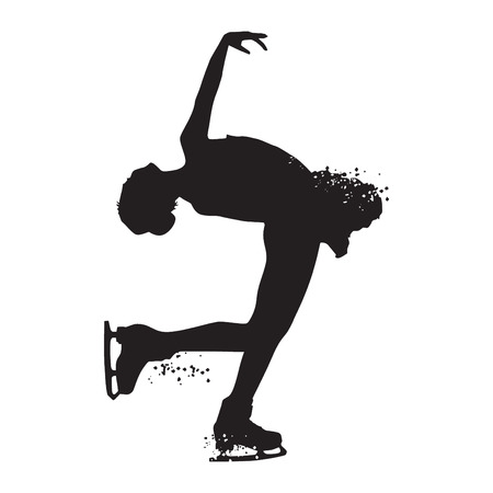 Silhouette skating woman athlete isolated on white background. Vector illustrations.のイラスト素材