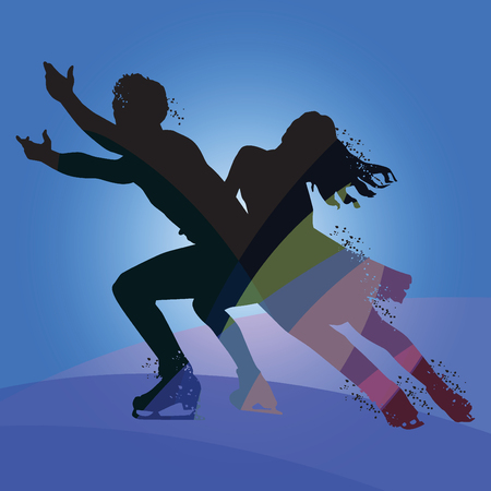 Silhouette of Figure skating isolated on blue background. Vector illustrations.のイラスト素材