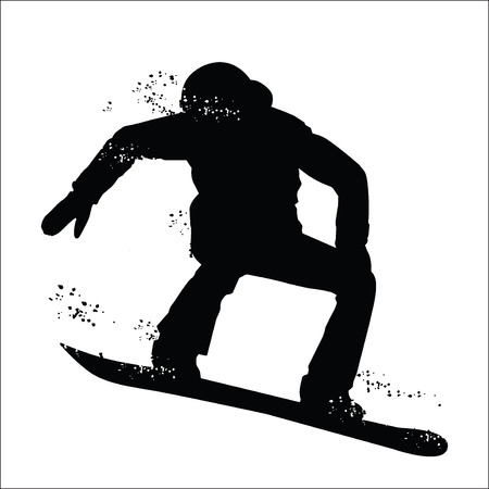 Black silhouette of snowboarder isolated on white background. Vector illustrations.のイラスト素材