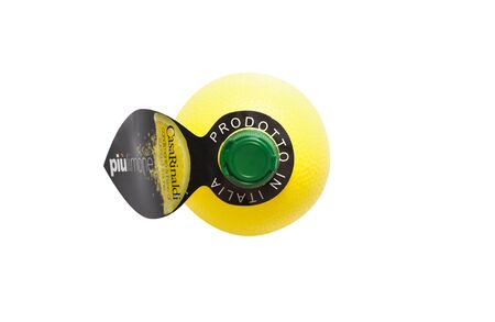 CHISINAU, MOLDOVA - May 08, 2018: Casa Rinaldi, Italian product Lemon Juice Condiment in a bottle. Isolated, on a white backgroundのeditorial素材