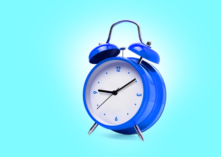Blue alarm clock isolated on white background. With clipping path