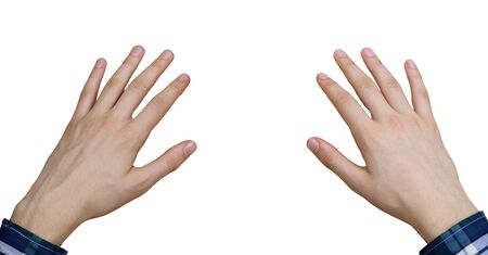 Two male hands isolated on white background. With clipping paths