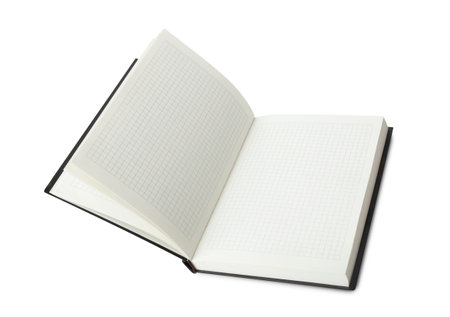 Empty Opened Notebook closeup on white background.の写真素材