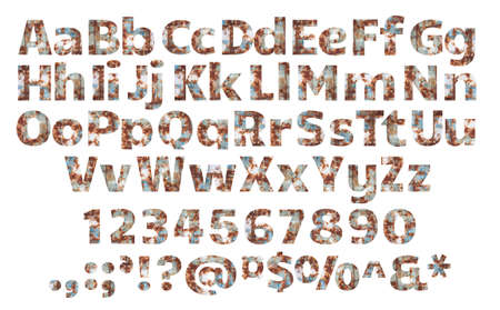 Old rusty metal alphabet set, isolated over the white backgroundの写真素材