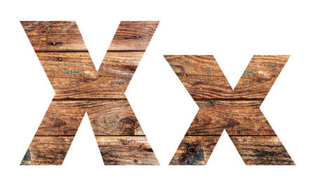 Wooden letters. Letter X. English alphabet isolated on white background.の写真素材