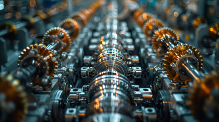 A modern industrial factory robots and humans collaborate in an efficient production lineの素材