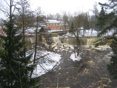 winter landscape, winter river, fast flowing water, cold dayのeditorial素材