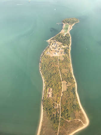 Birdâs eye view of land and ocean from the topの写真素材